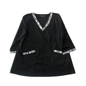 Attitudes by Renee Womens Black M Faux Suede Snake Trim 3/4 Sleeve Loose Top